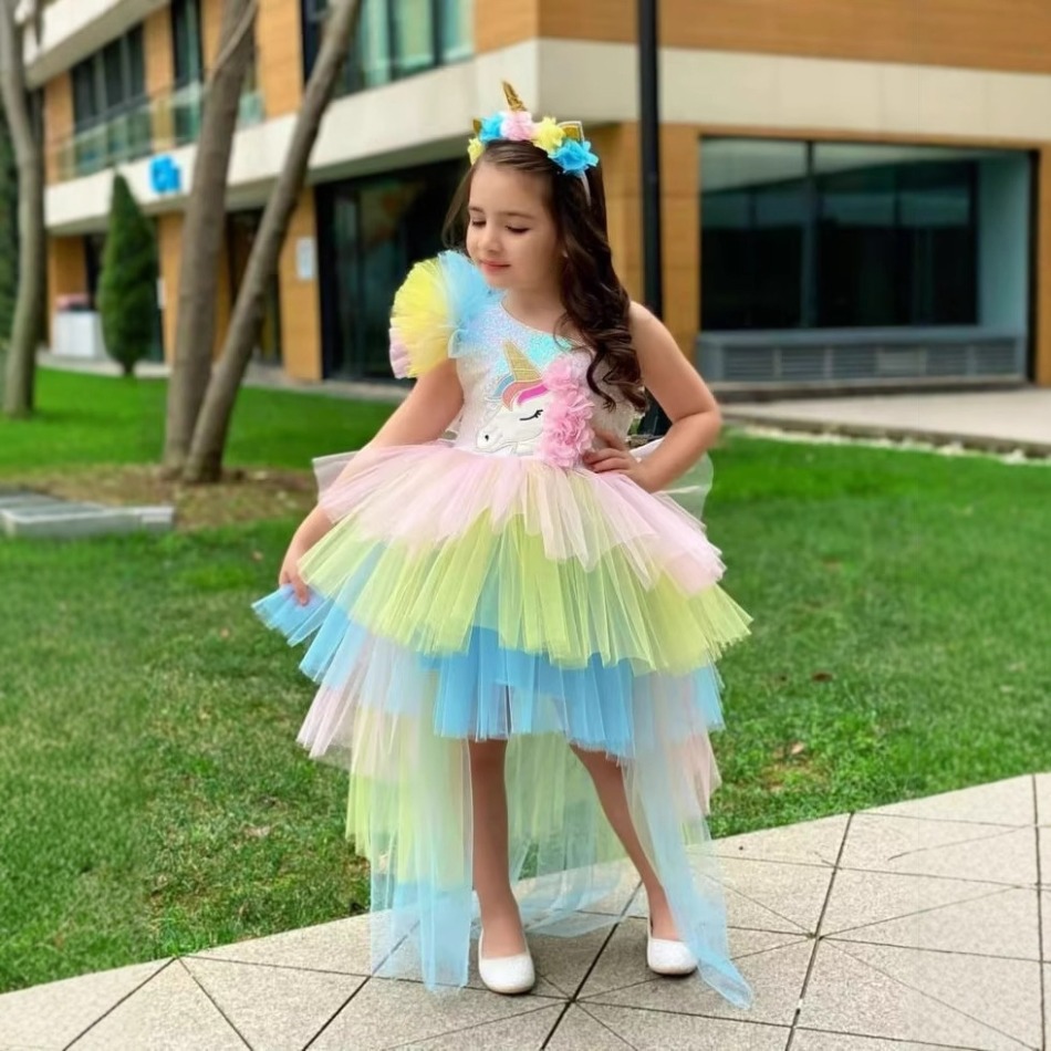Baby Clothing Us - Rainbow Unicorn Baby Party Girls Dress