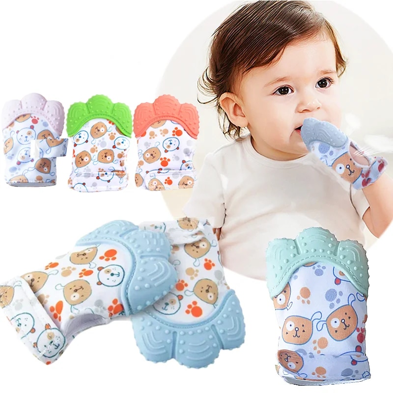 Baby Mittens Scratch - Cartoon Printed Baby Teether Mittens Chewing