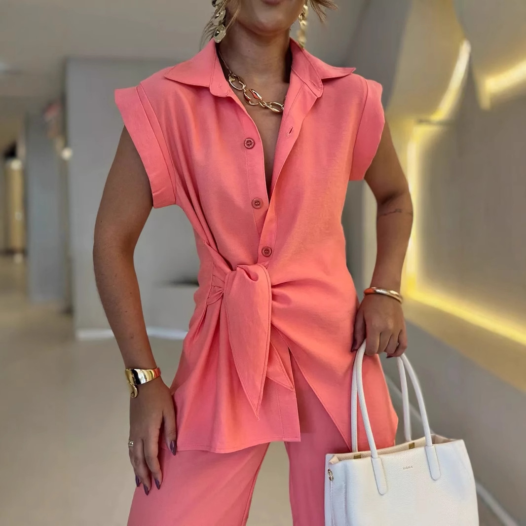 Women Tie Waist Short Sleeve T - огляд і ціна Summer Short Set